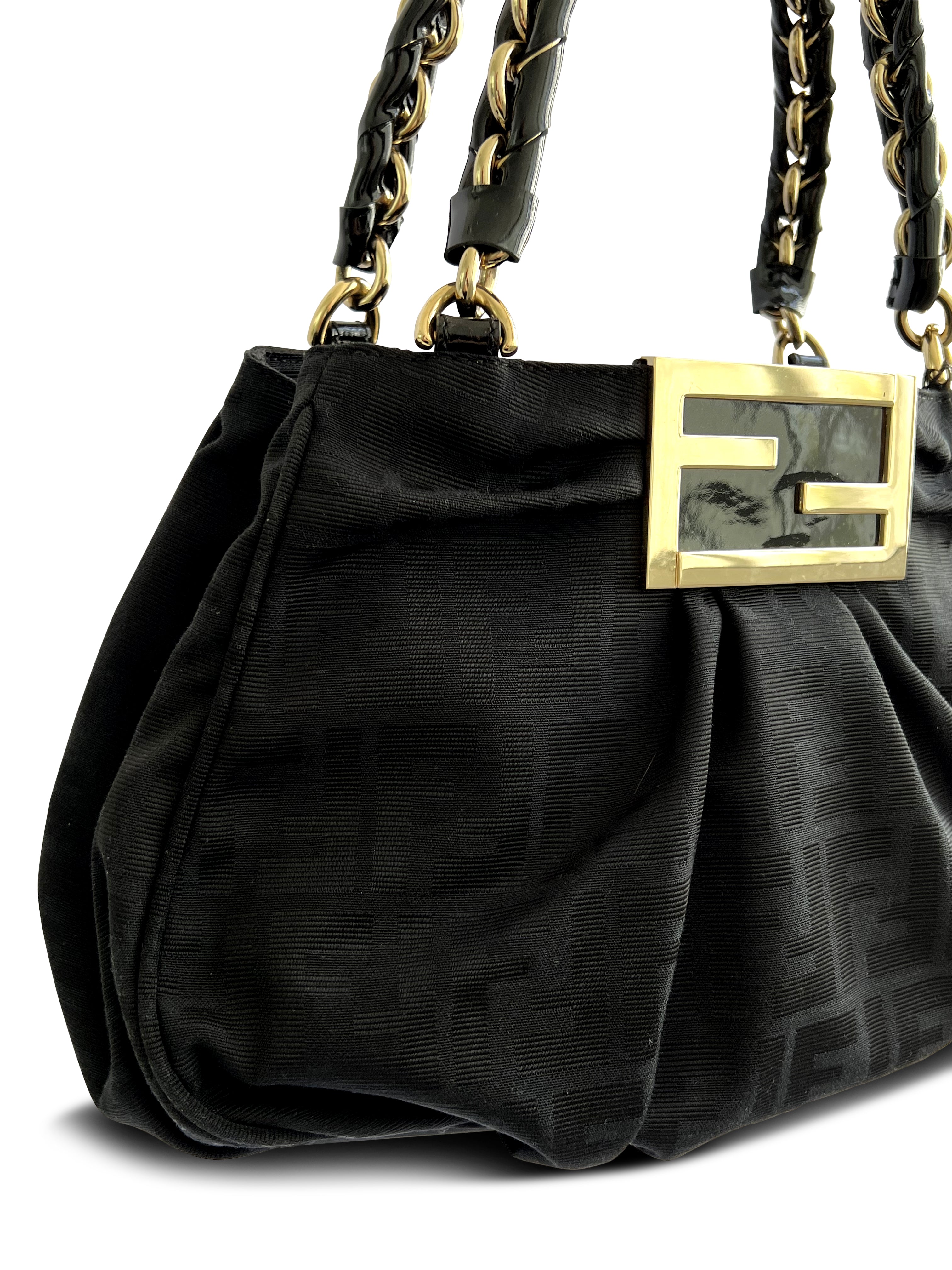 Fendi Black Mia Canvas & Patent Leather Shoulder Bag