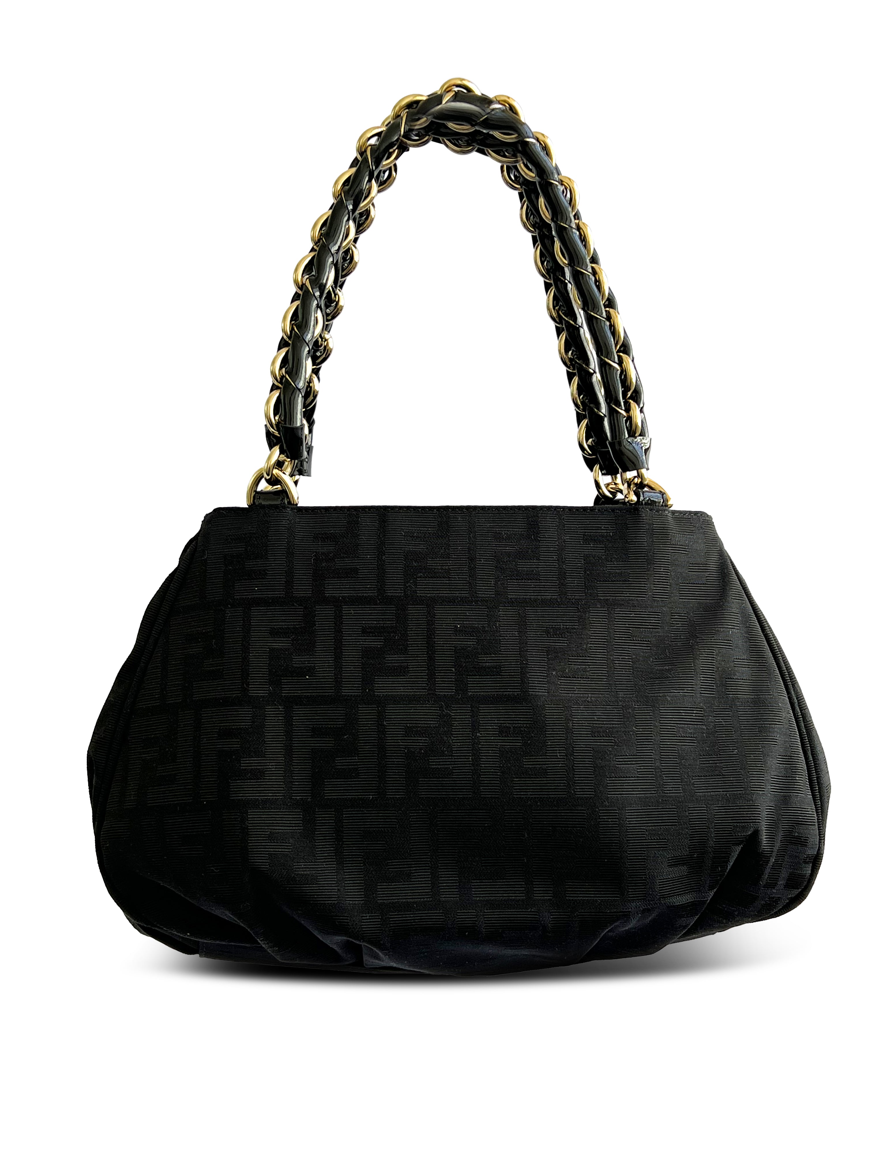 Fendi Black Mia Canvas & Patent Leather Shoulder Bag