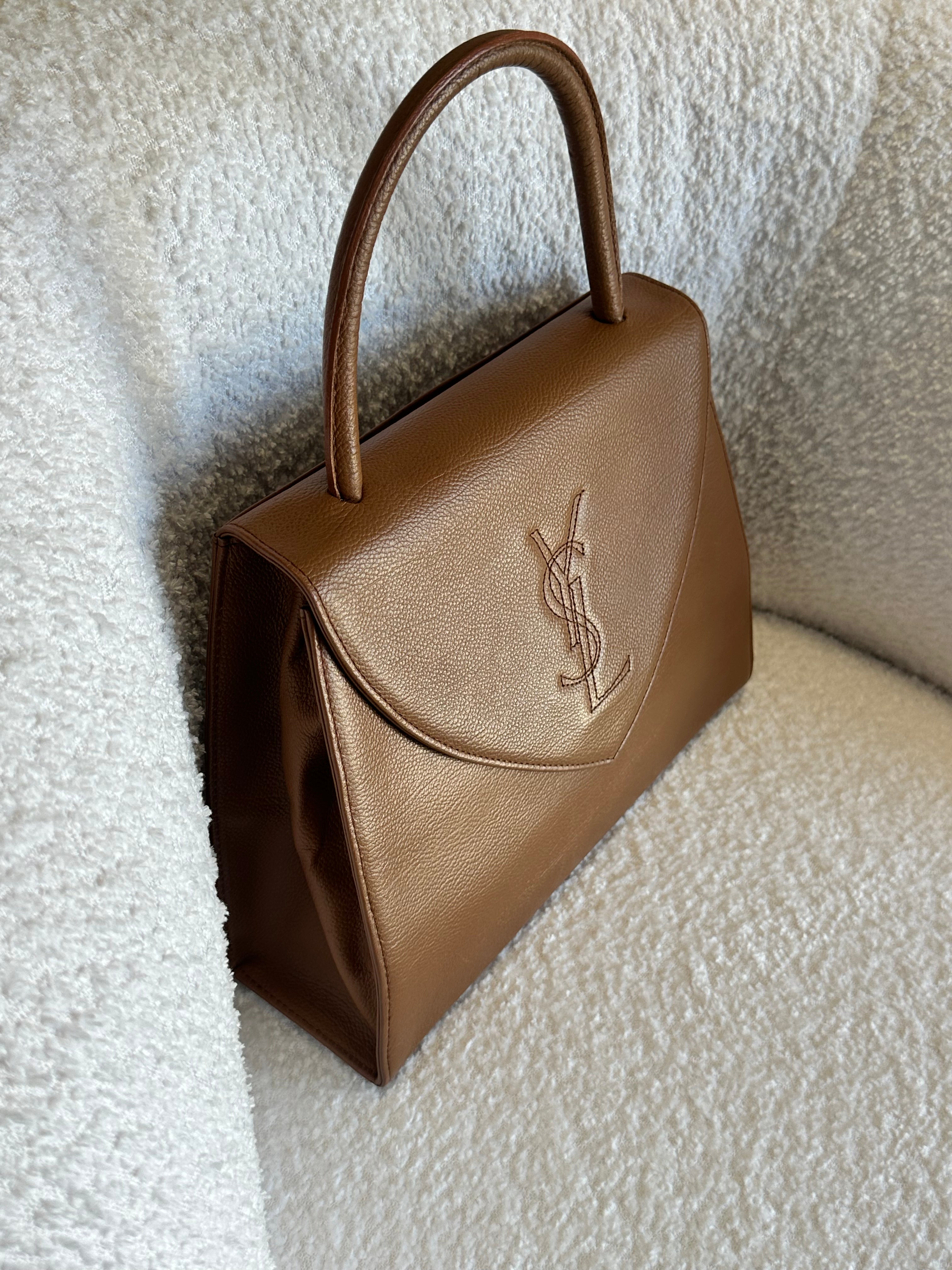 YVES SAINT LAURENT BROWN LEATHER VINTAGE HAND BAG