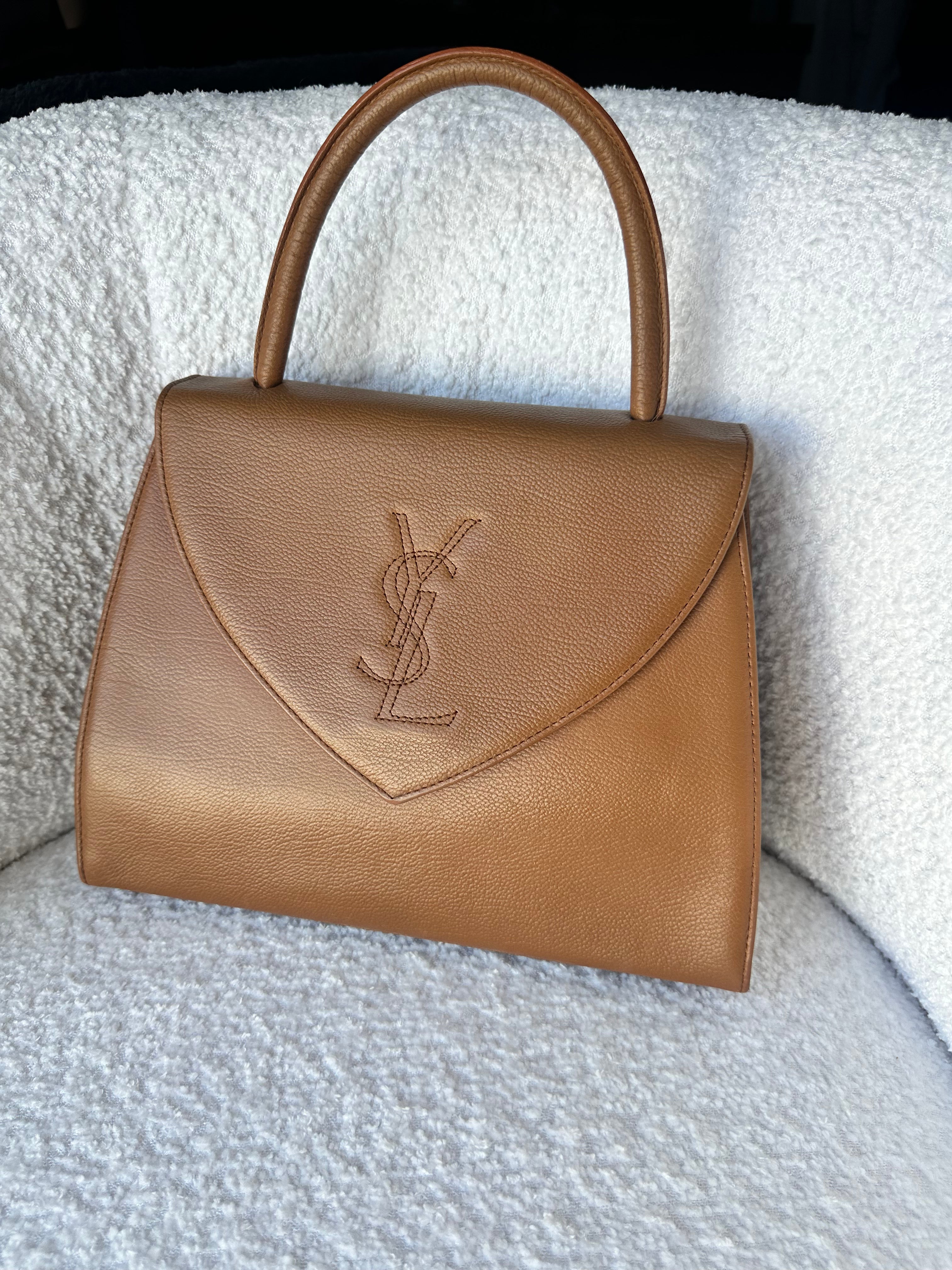 YVES SAINT LAURENT BROWN LEATHER VINTAGE HAND BAG