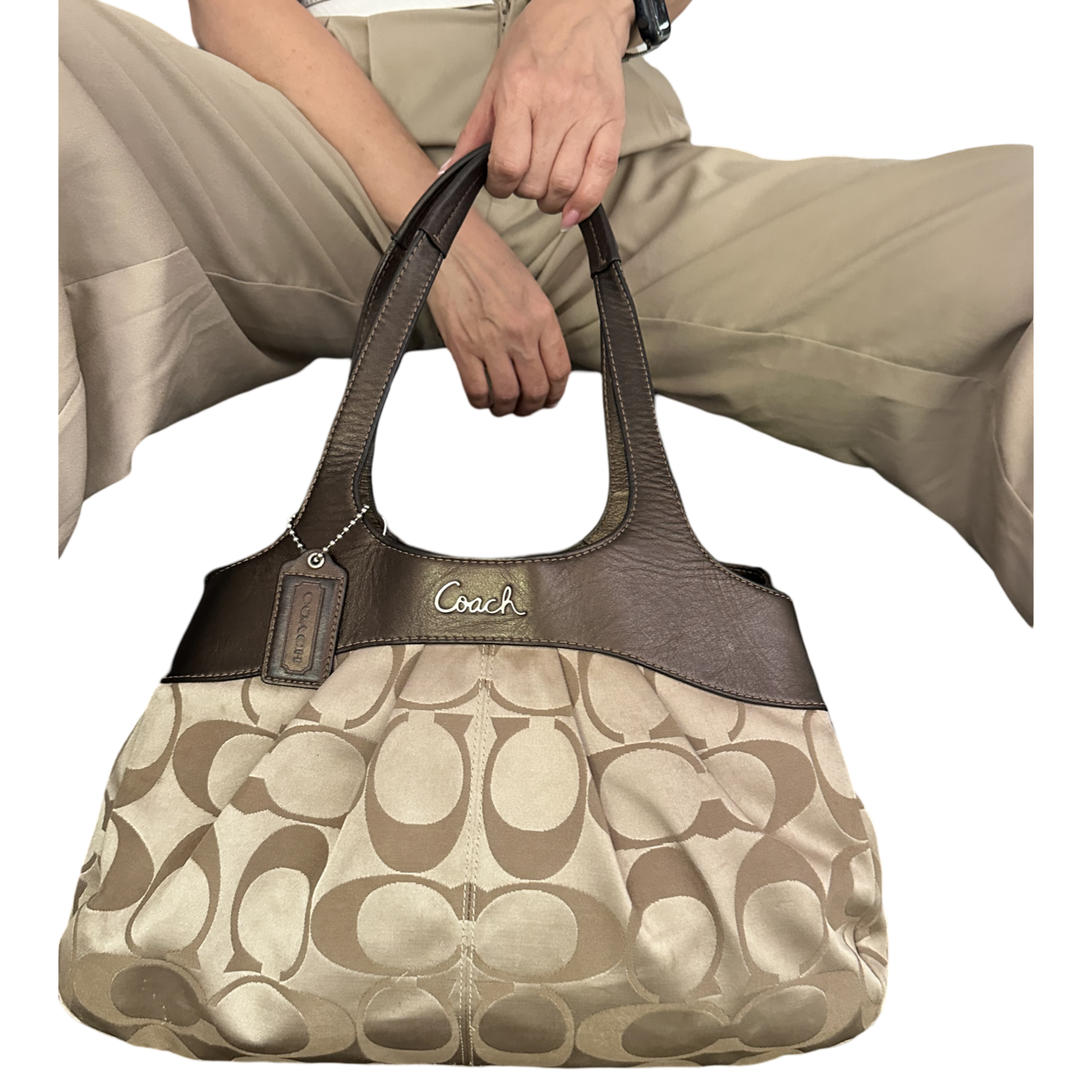 Coach Lexi Sateen Signature brown CC and brown leather