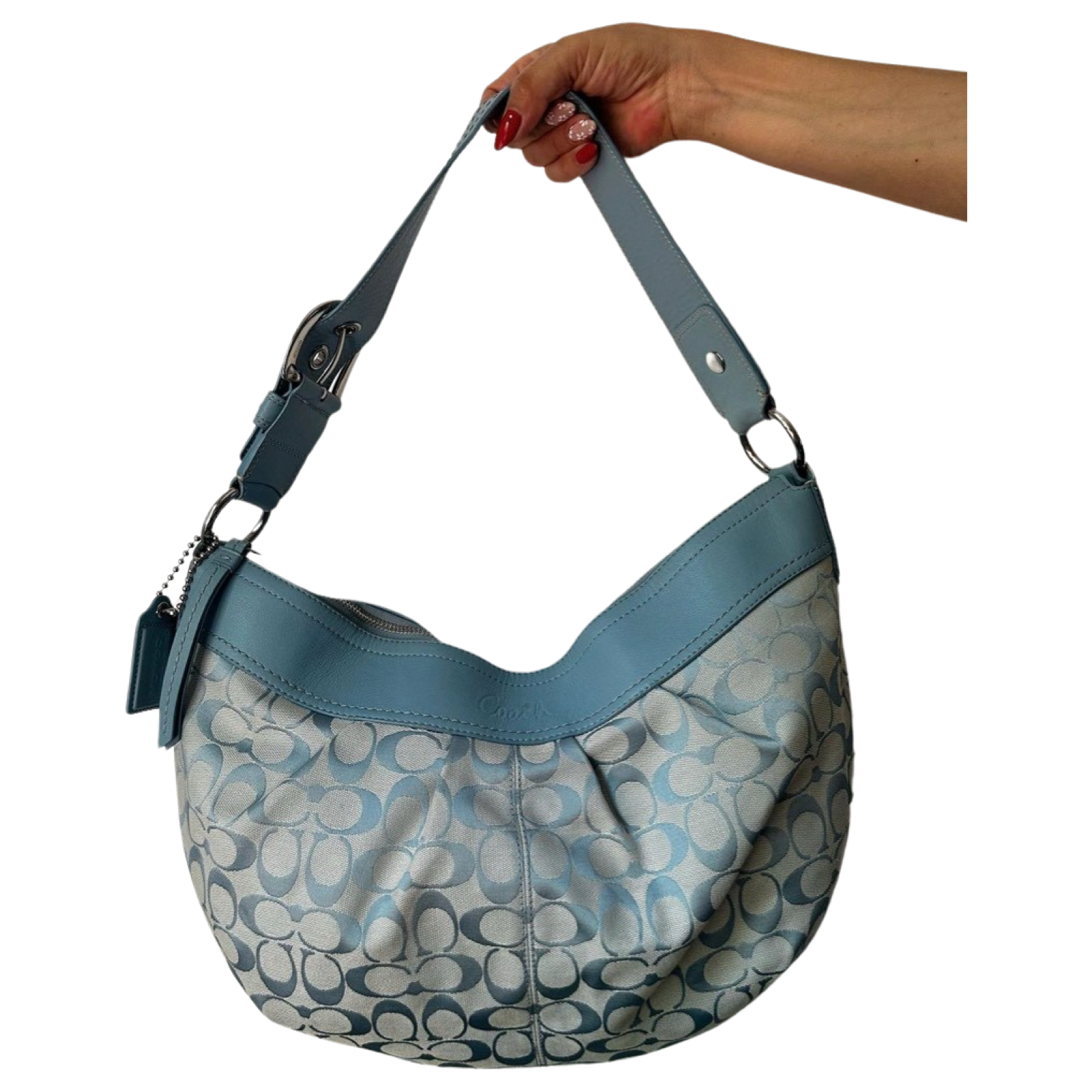 Coach Signature Baby Blue Pleated Soho Hobo