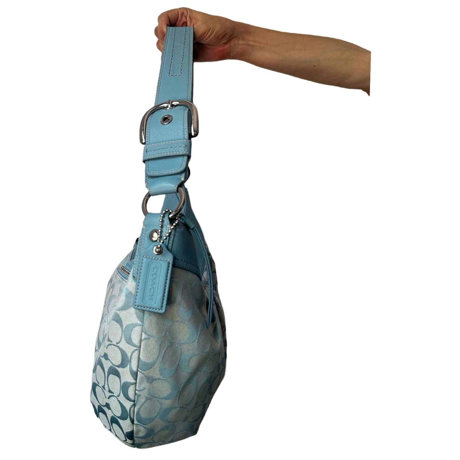 Coach Signature Baby Blue Pleated Soho Hobo