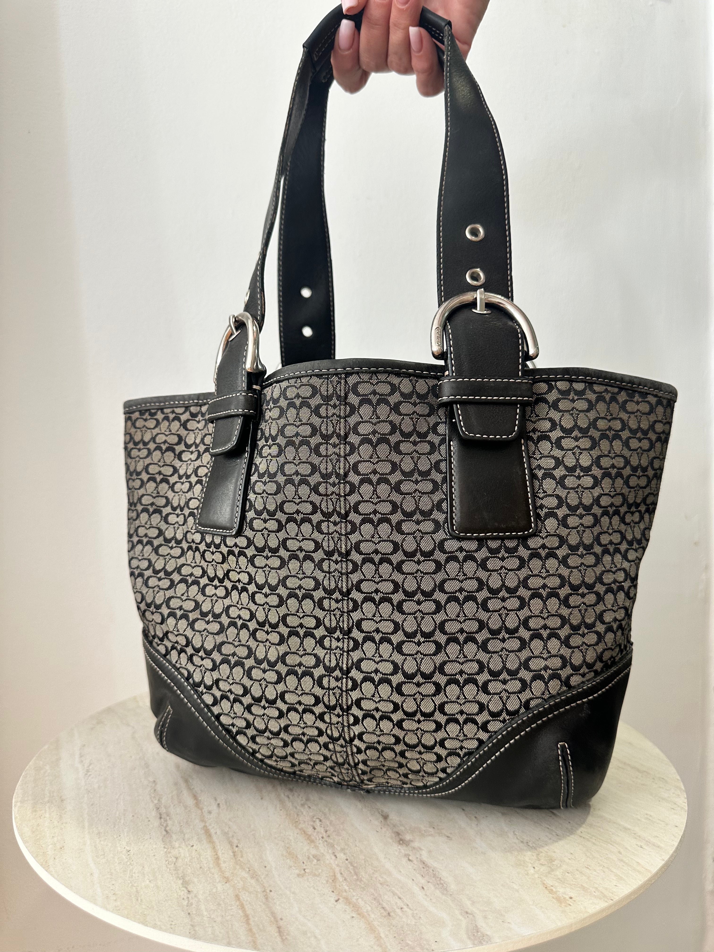 Coach Black Canvas and Leather Logo Purse Shoulder Bag