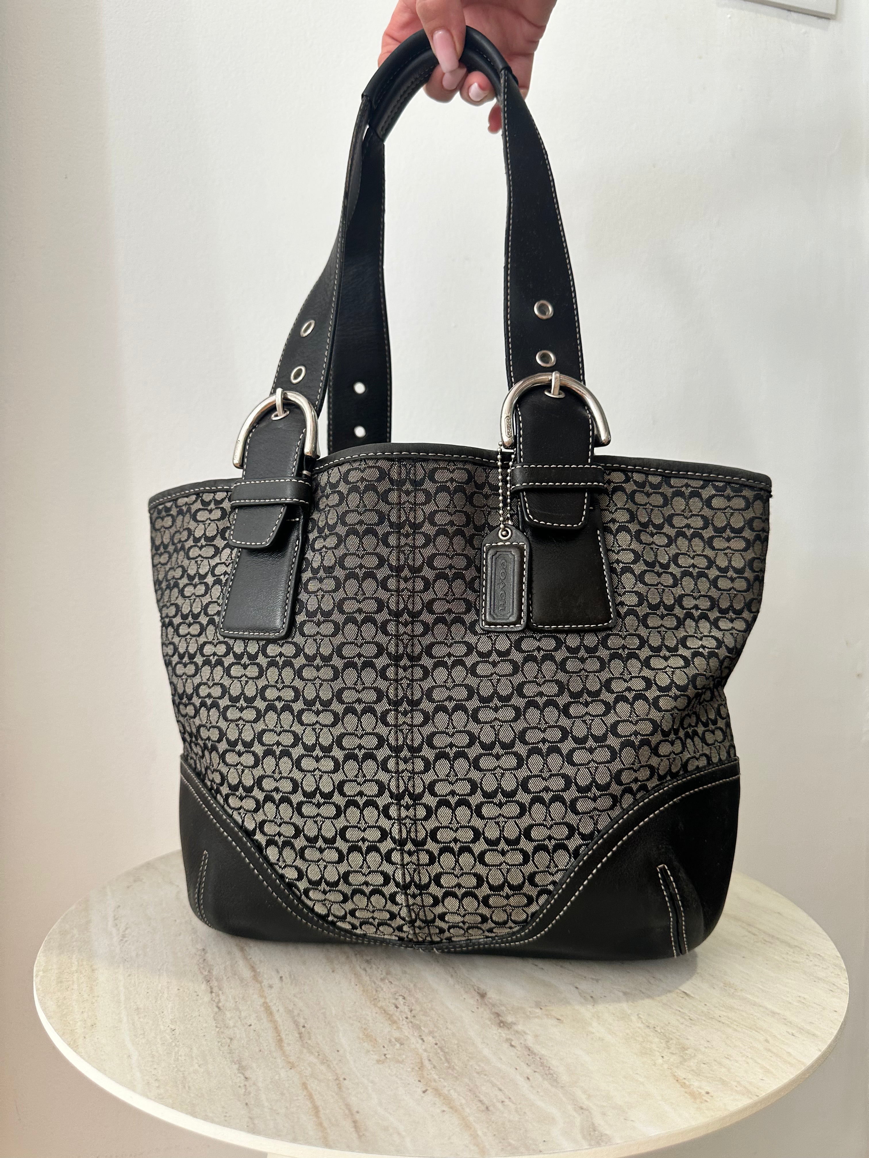 Coach Black Canvas and Leather Logo Purse Shoulder Bag