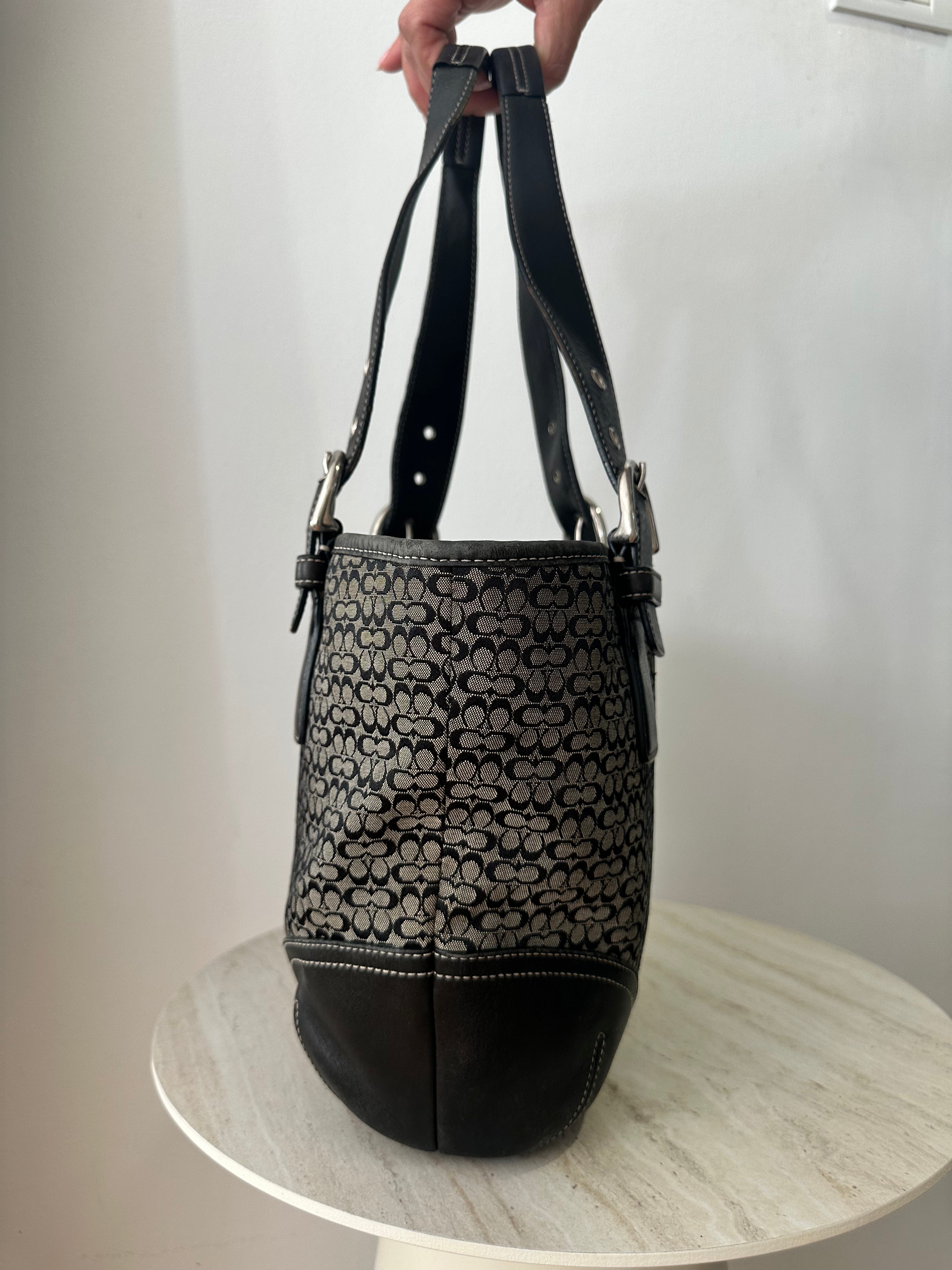 Coach Black Canvas and Leather Logo Purse Shoulder Bag