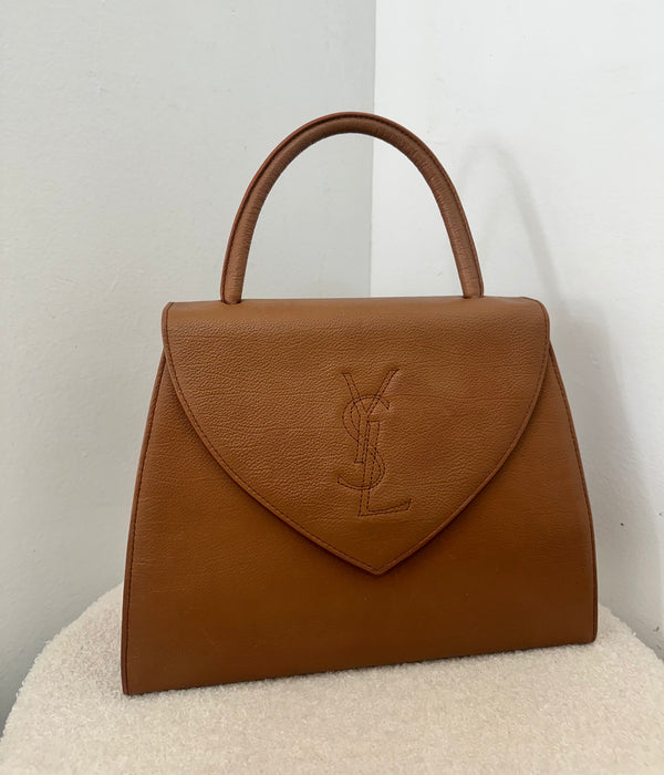 YVES SAINT LAURENT BROWN LEATHER VINTAGE HAND BAG